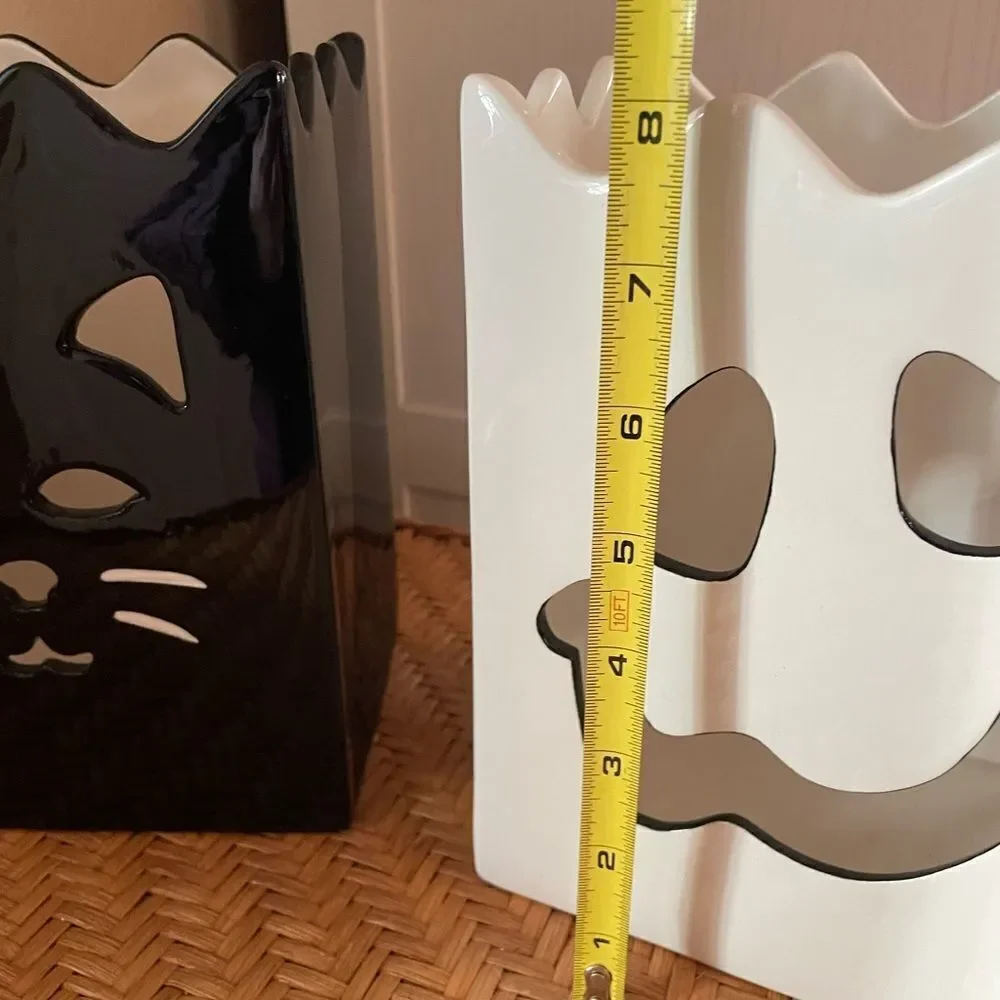 Harry and David Vintage Ghost and Black Cat Large Ceramic Tea Light Candle Boxes